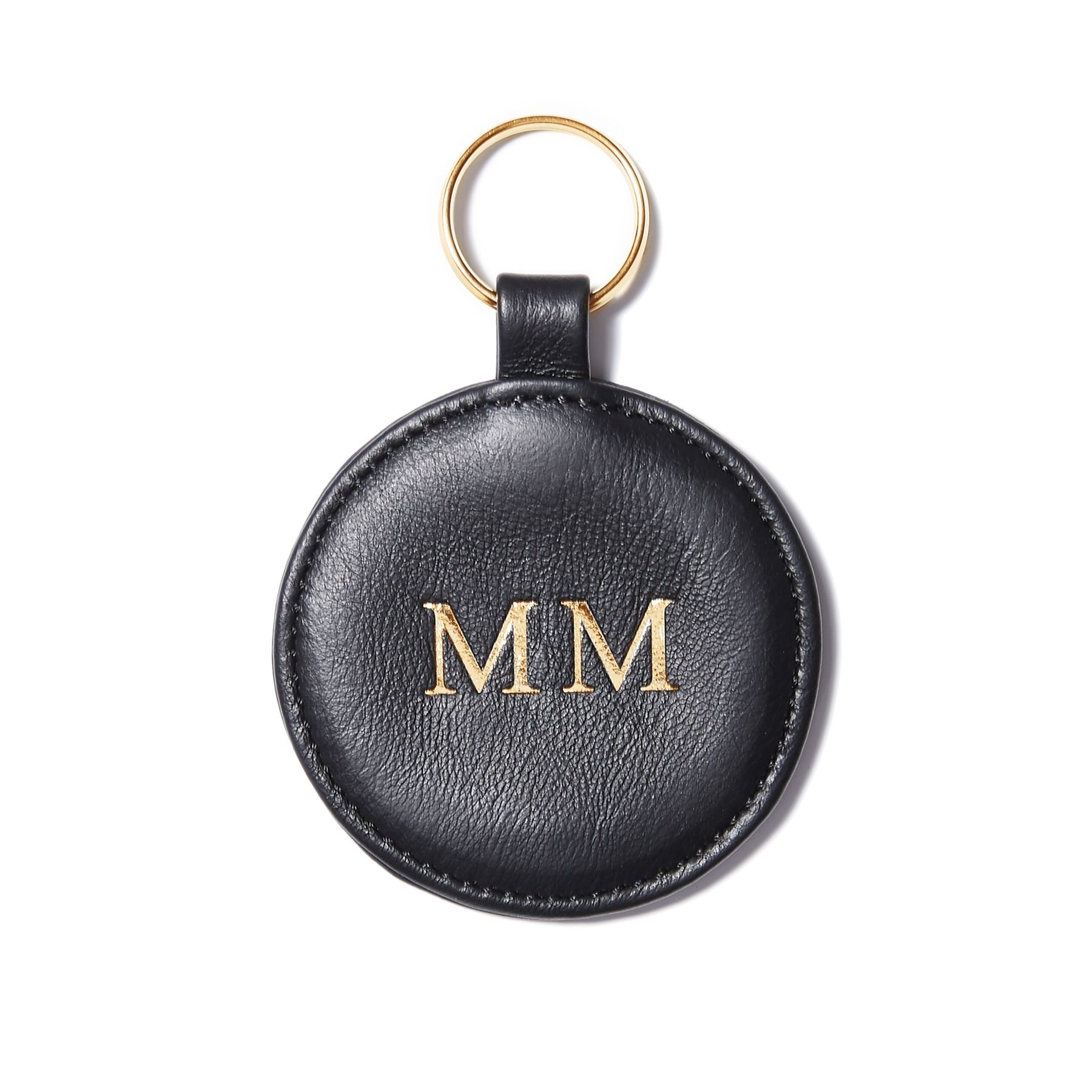 Personalizowany brelok w kształcie medalika, czarny, okucia w kolorze złotym