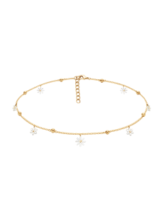 Choker Flowers pozłacany z niezapominajkami z masy perłowej
