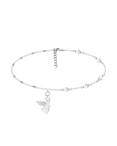 Choker z perłami z aniołkiem z ażurowym skrzydłem posrebrzany
