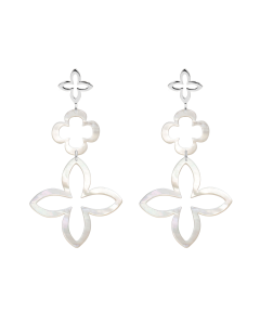 Modular earrings made of pearl mass with a silver fleur-de-lis.