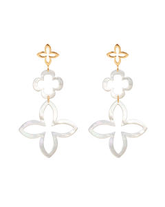 Modular earrings made of pearl mass with a gilded lily.