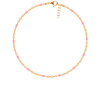 Bransoletka 16+5 cm, różowa emalia, pozłacana