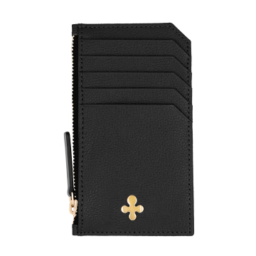 Card holder skórzany gładki w kolorze czarnym pozłacany