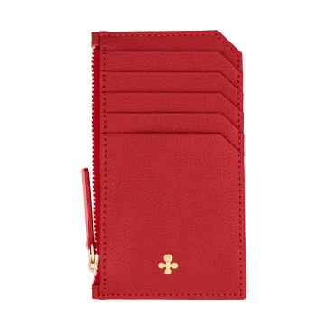 Card holder skórzany w kolorze czerwonym z wytłoczoną koniczyną