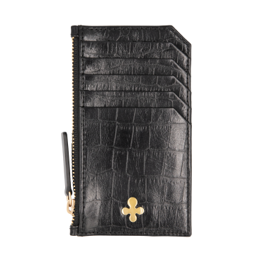 Card holder skórzany w kolorze czarnym pozłacany