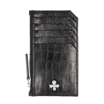 Card holder skórzany w kolorze czarnym srebrny