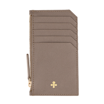 Card holder skórzany w kolorze mocca z wytłoczoną koniczyną