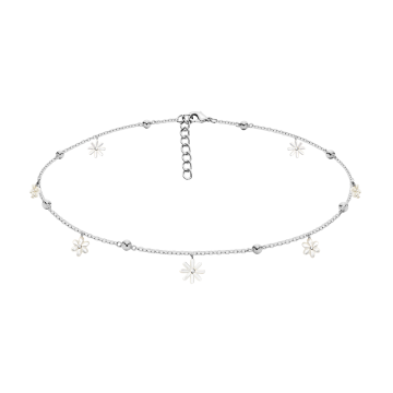 Choker Flowers posrebrzany z niezapominajkami z masy perłowej
