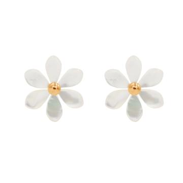 Kolczyki Flowers na sztyfcie pozłacane z niezapominajkami z masy perłowej