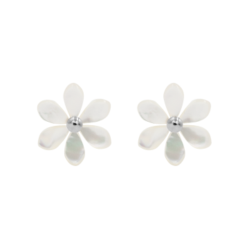 Kolczyki Flowers na sztyfcie posrebrzane z niezapominajkami z masy perłowej