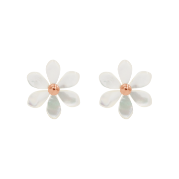 Kolczyki Flowers na sztyfcie różowe pozłocenie z niezapominajkami z masy perłowej