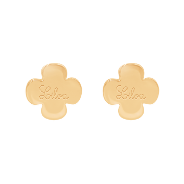 Kolczyki koniczynki okrągłe pozłacane z logo Lilou