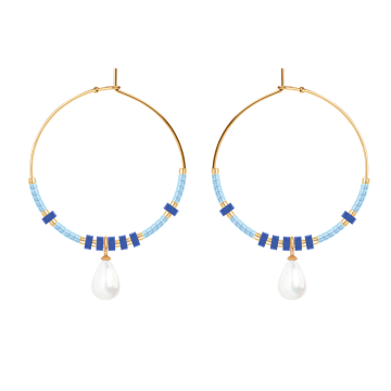 Kolczyki koła z niebieskimi japońskimi koralikami Miyuki i zawieszkami Pearls