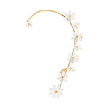 Nausznica Flowers pozłacana z niezapominajkami z masy perłowej lewa