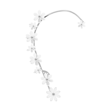 Nausznica Flowers posrebrzana z niezapominajkami z masy perłowej prawa