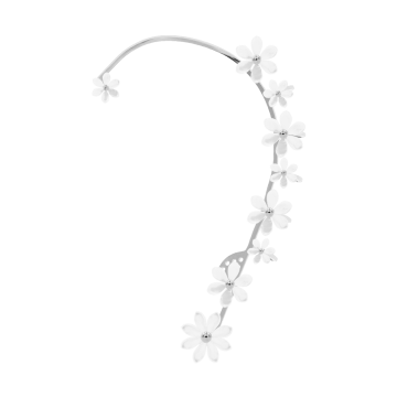 Nausznica Flowers posrebrzana z niezapominajkami z masy perłowej lewa
