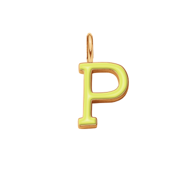 Literka P z żółtą emalią pozłacana