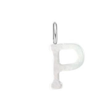 Literka P z masy perłowej posrebrzana