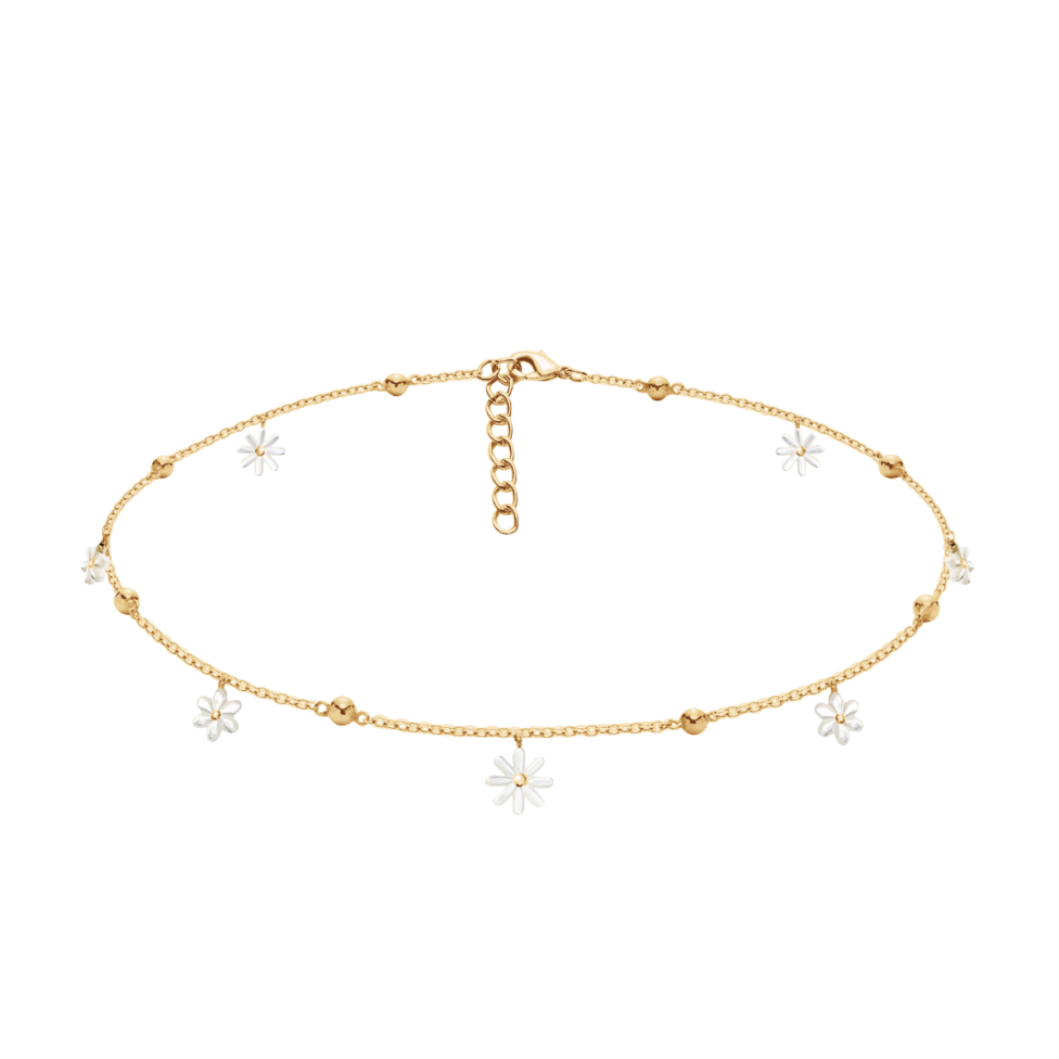 Choker Flowers pozłacany z niezapominajkami z masy perłowej
