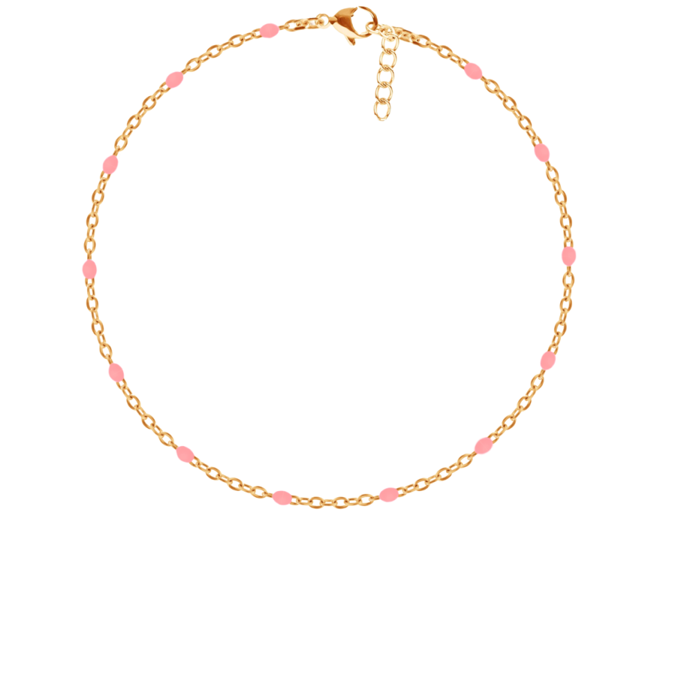 Bransoletka 16+5 cm, różowa emalia, pozłacana