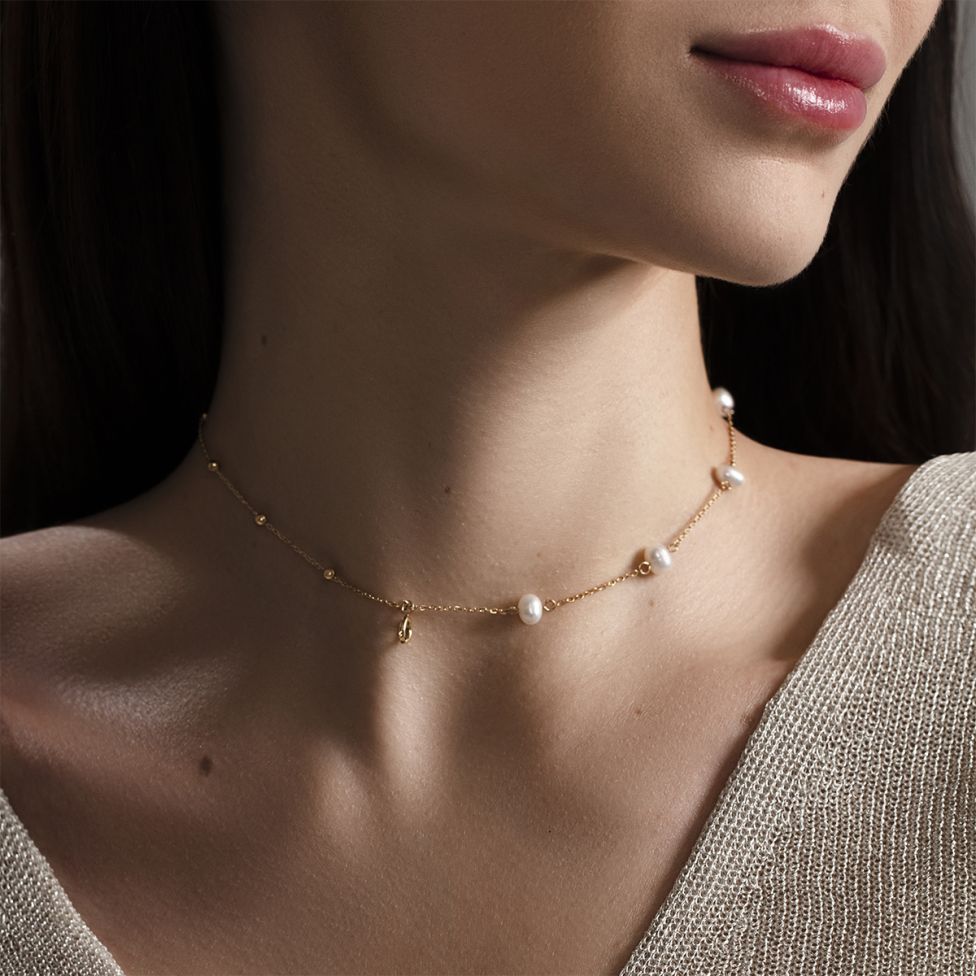 Choker Pearls, pozłacany