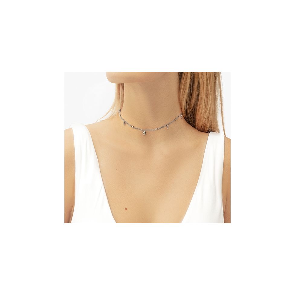 Choker Flowers srebrny