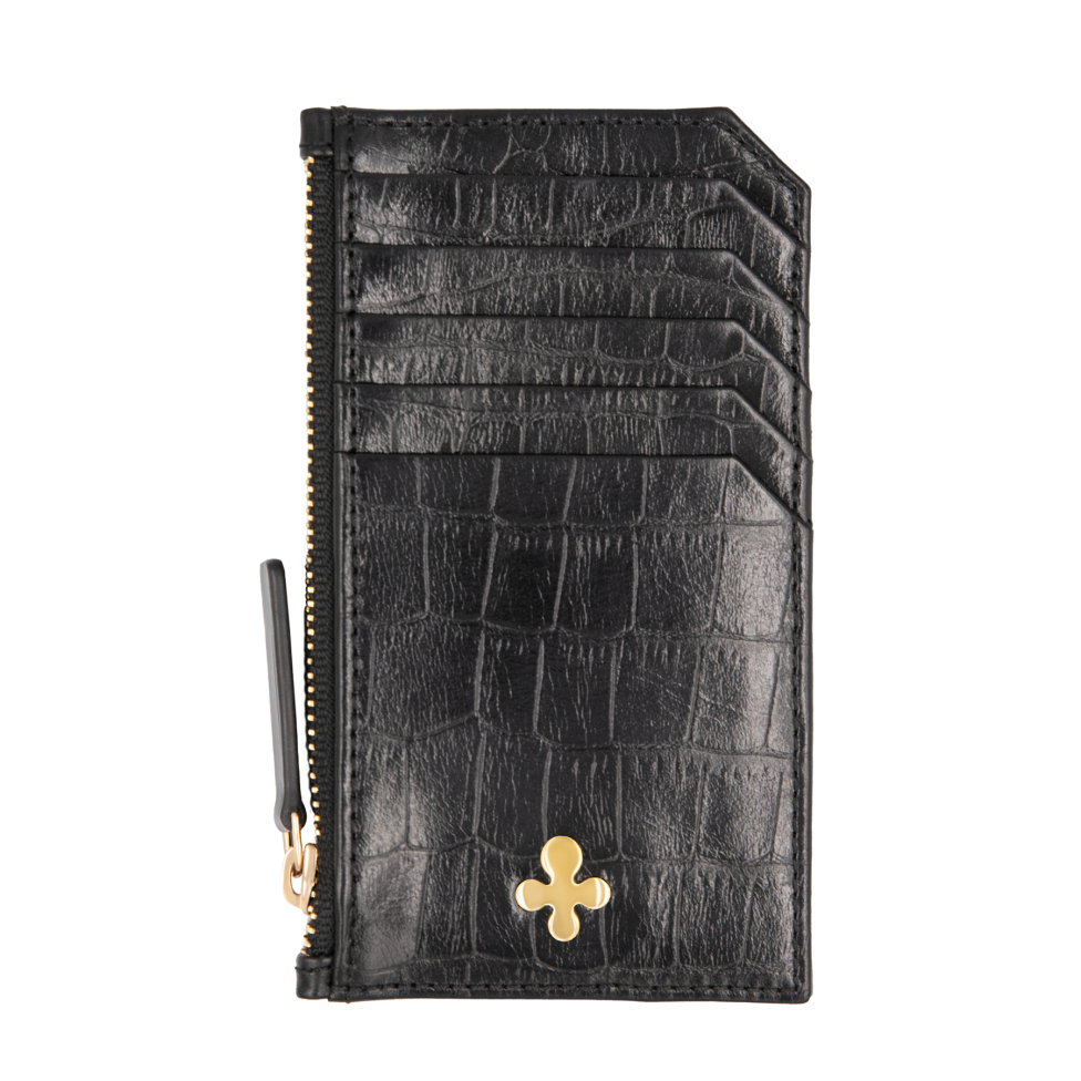 Card holder skórzany w kolorze czarnym pozłacany