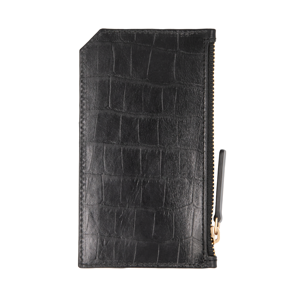 Card holder skórzany w kolorze czarnym pozłacany