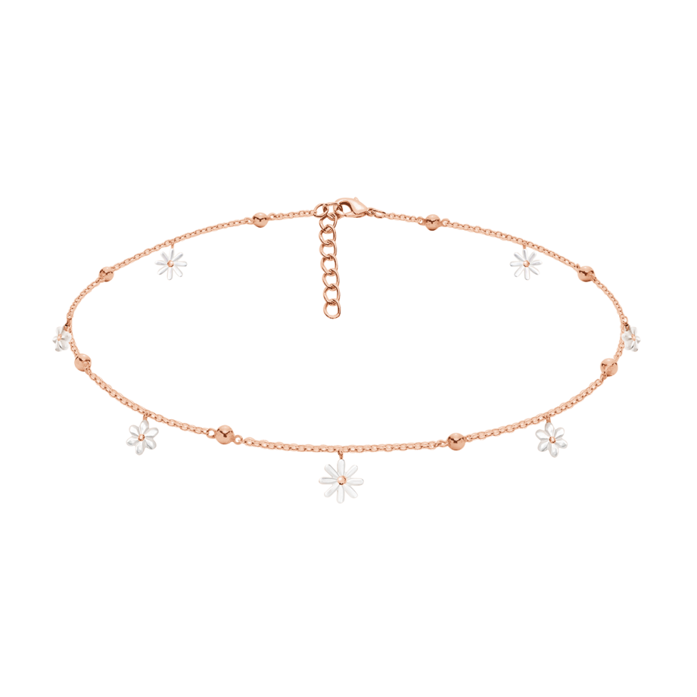 Choker Flowers różowe pozłocenie z niezapominajkami z masy perłowej