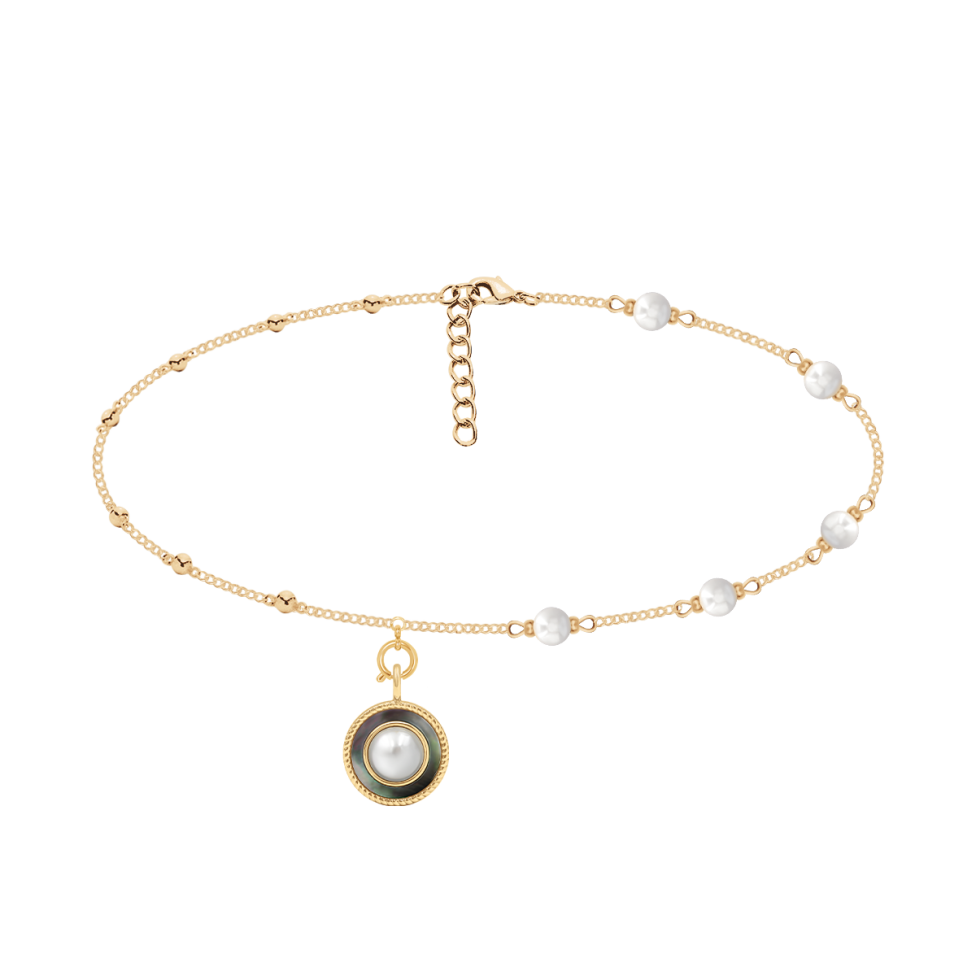 Choker z perłami z zawieszką z białą perłą no.1 pozłacany