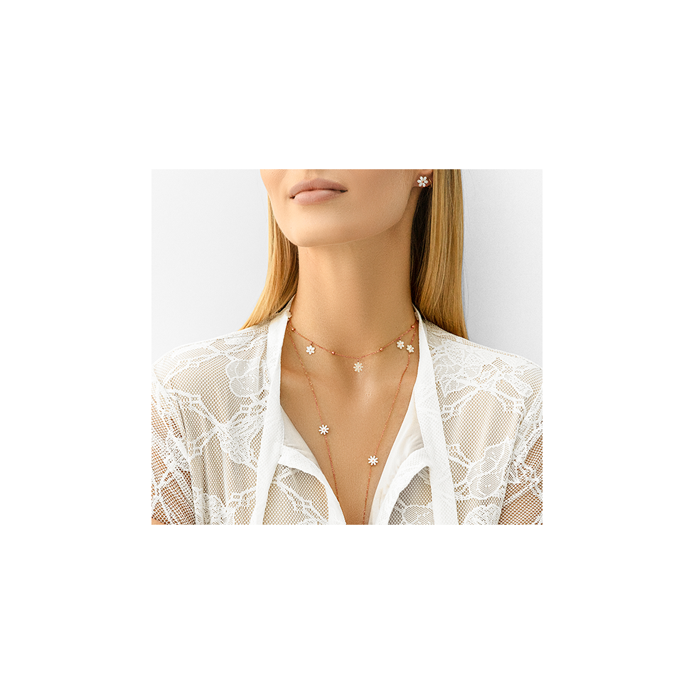 Choker Flowers różowe pozłocenie z niezapominajkami z masy perłowej