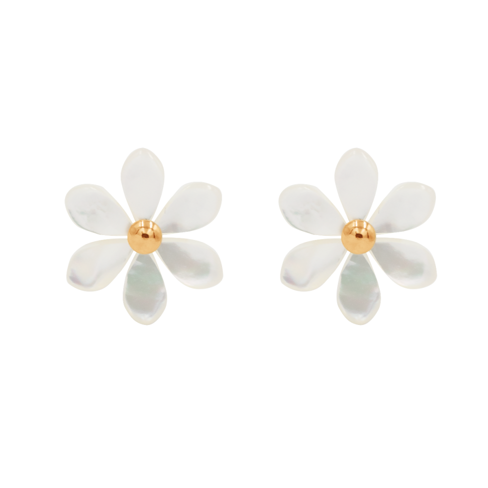 Kolczyki Flowers na sztyfcie pozłacane z niezapominajkami z masy perłowej