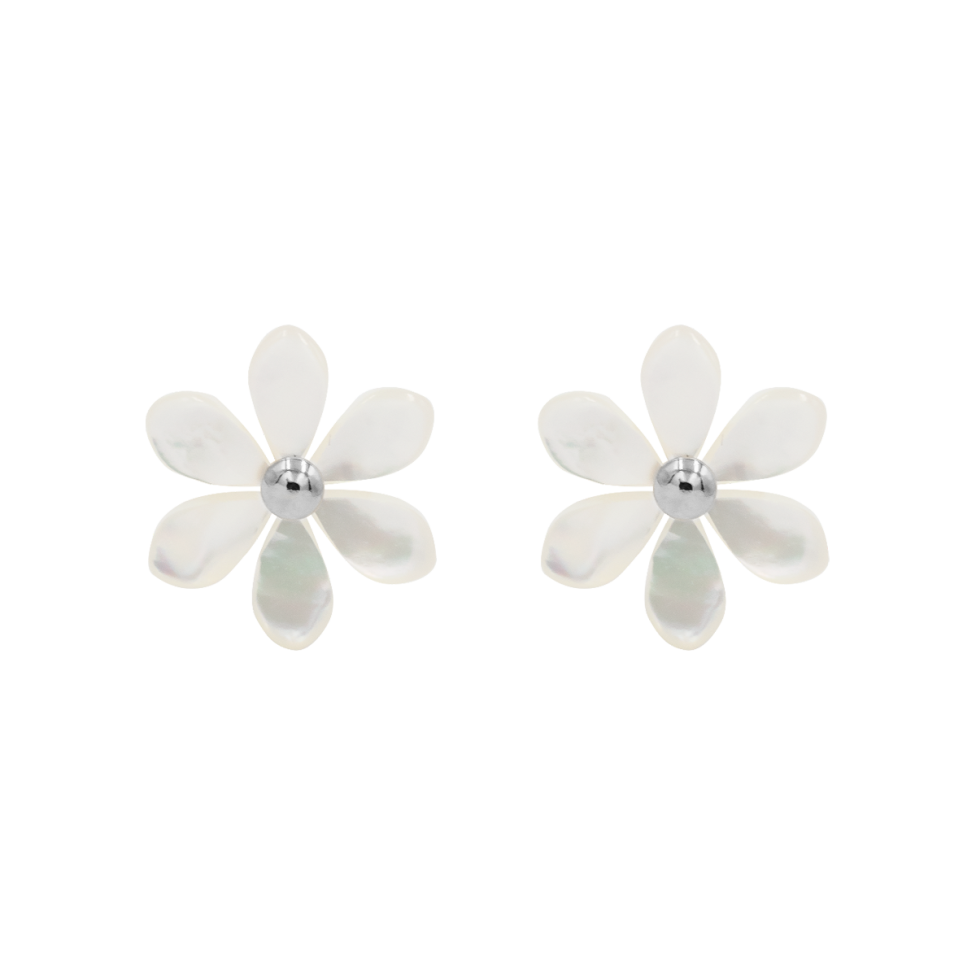 Kolczyki Flowers na sztyfcie posrebrzane z niezapominajkami z masy perłowej