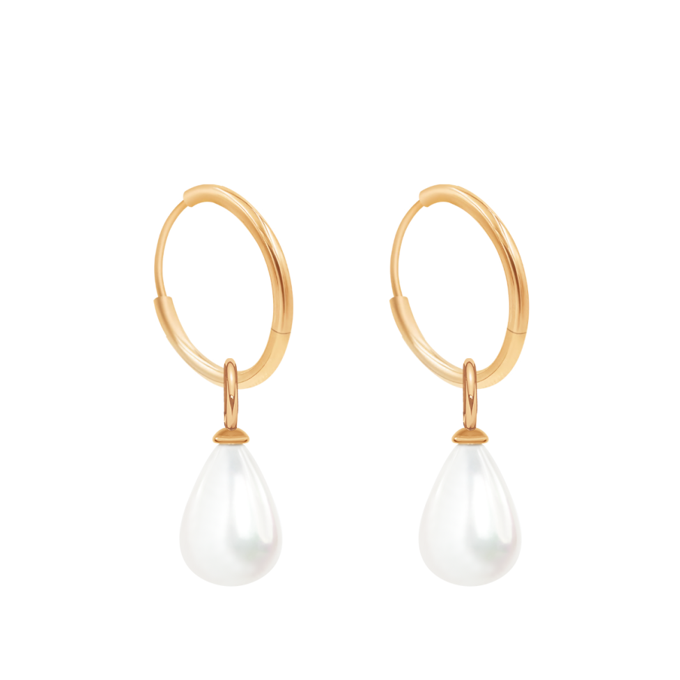 Kolczyki koła 1,4 cm z zawieszkami Pearls, pozłacane