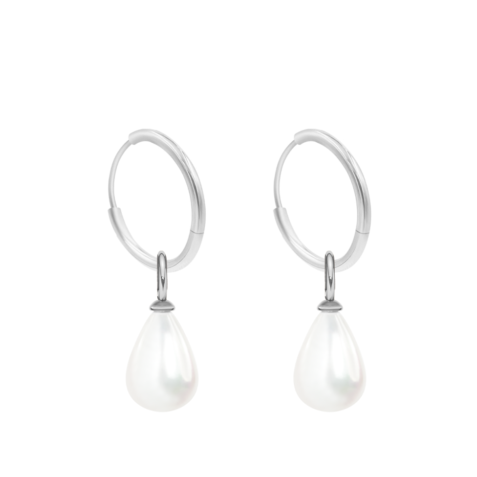 Kolczyki koła 1,4 cm z zawieszkami Pearls, posrebrzane