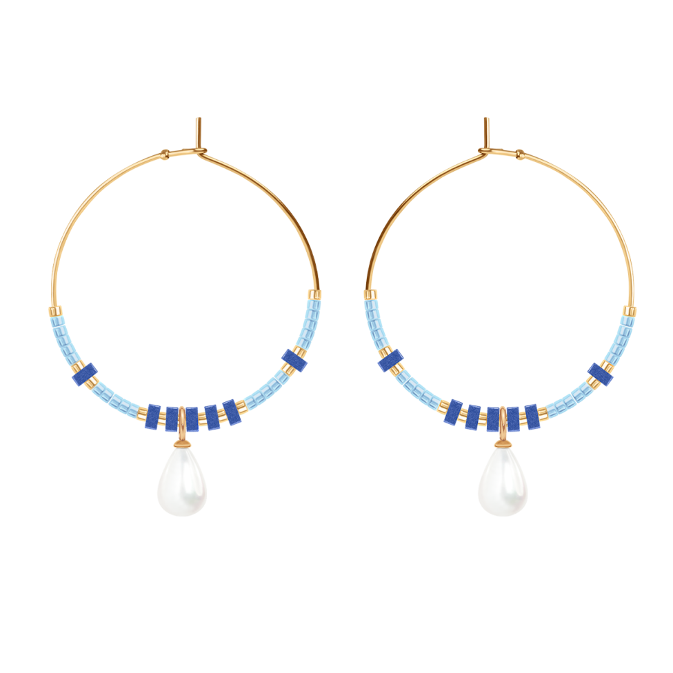 Kolczyki koła z niebieskimi japońskimi koralikami Miyuki i zawieszkami Pearls