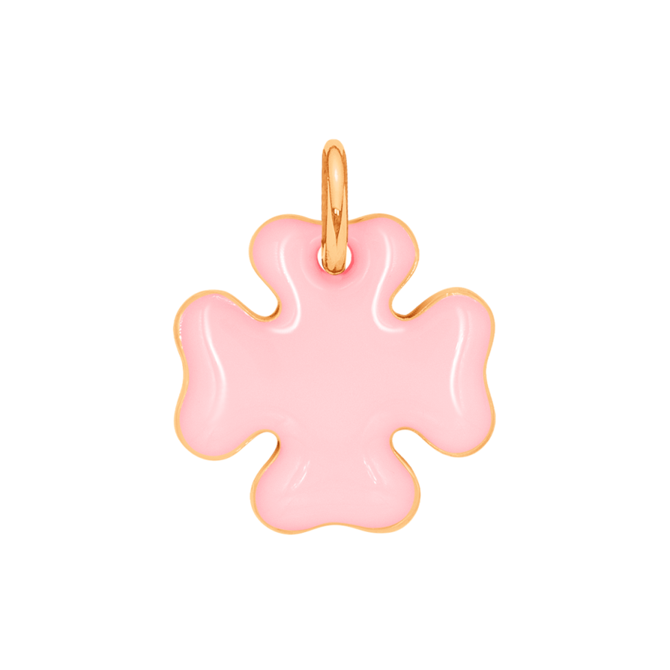 Koniczyna 1,5 cm różowa emalia pozłacana