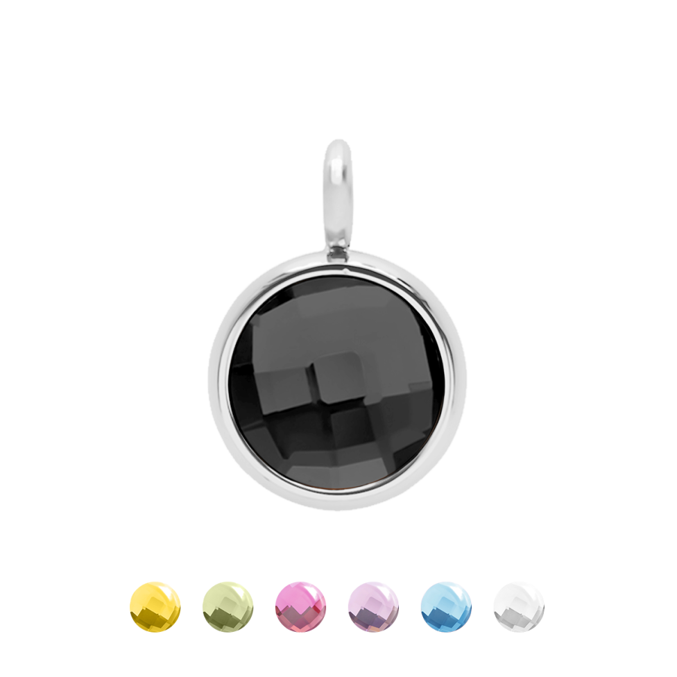 Zawieszka wisząca One Pendant 1 cm z czarnym kwarcem, posrebrzany