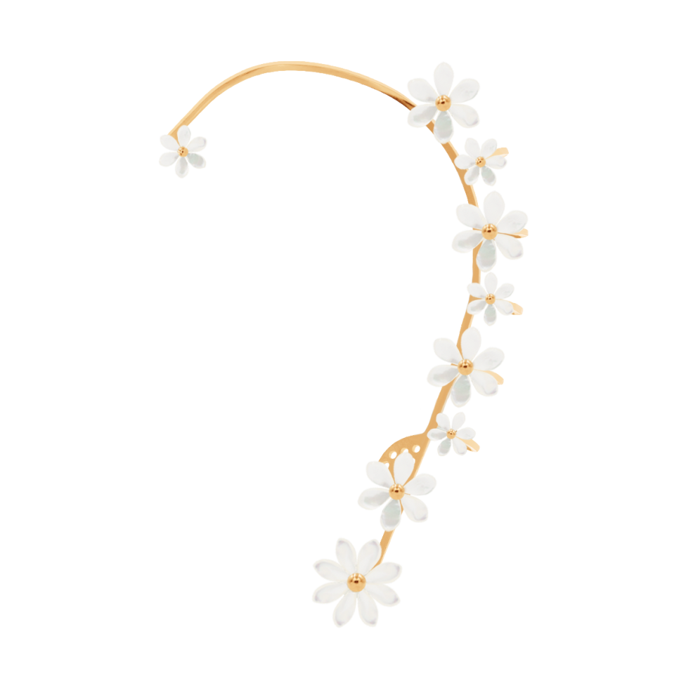 Nausznica Flowers pozłacana z niezapominajkami z masy perłowej lewa