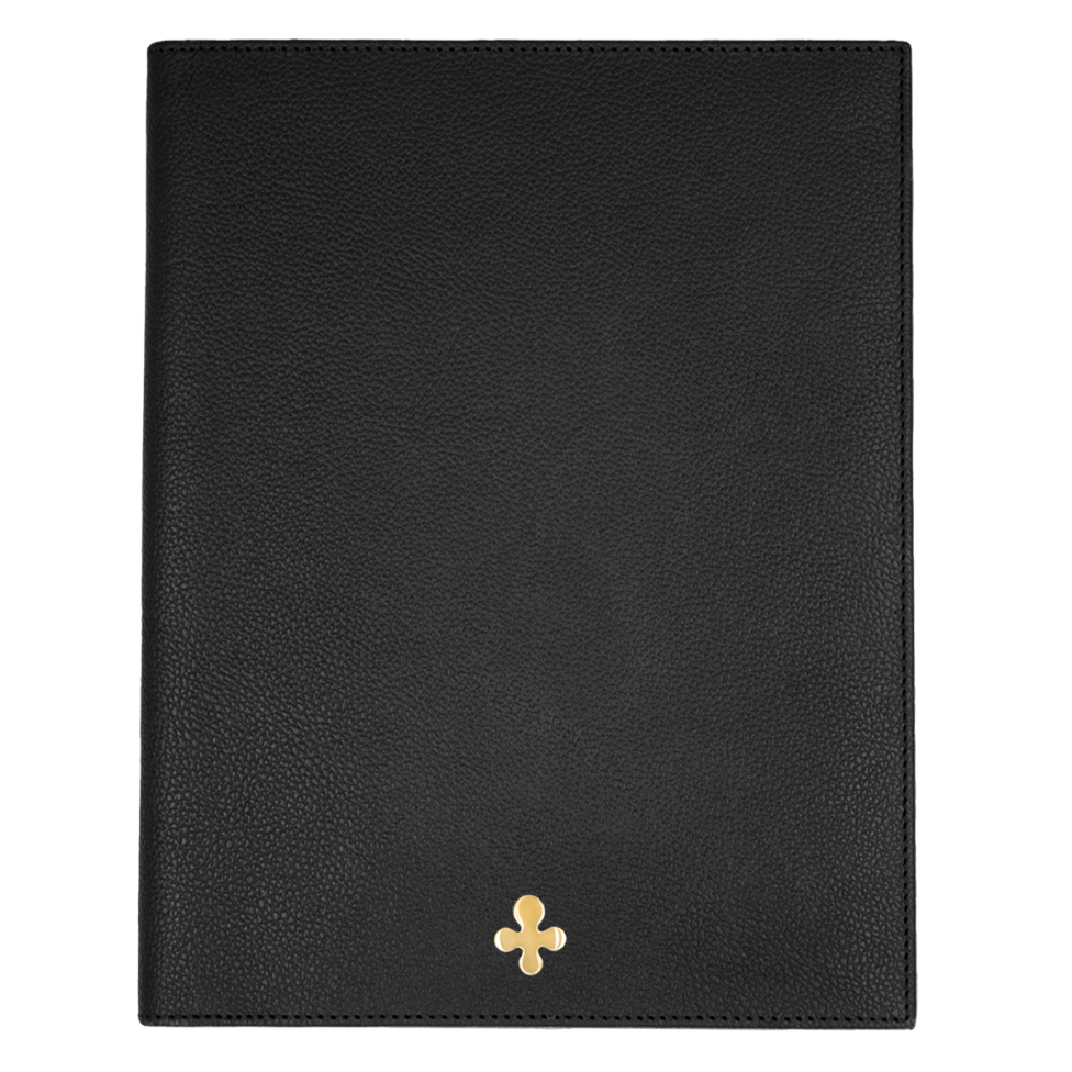 Notes skórzany w kolorze czarnym pozłacany
