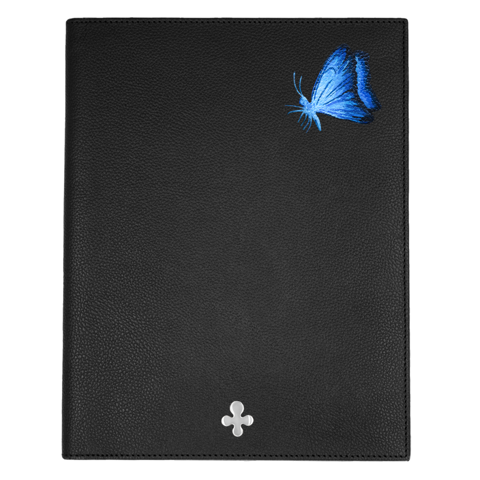 Notes skórzany w kolorze czarnym srebrny