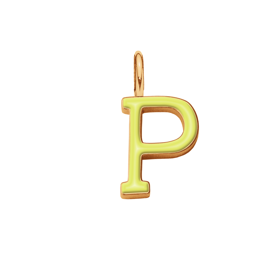 Literka P z żółtą emalią pozłacana