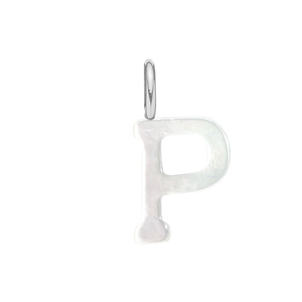 Literka P z masy perłowej posrebrzana