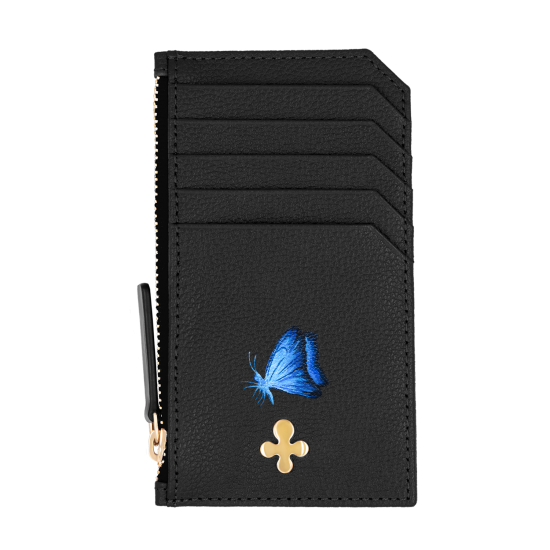 Card holder skórzany gładki w kolorze czarnym pozłacany