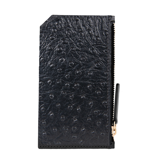 Card holder czarny we wzór skóry strusia z wytłoczoną koniczyną