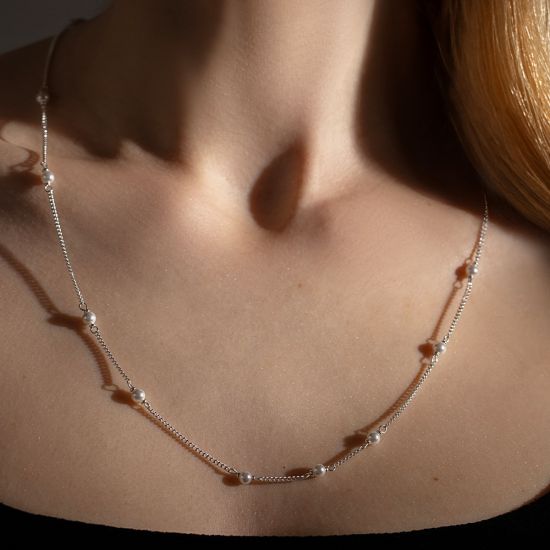 Naszyjnik Pearls posrebrzany 60+5 cm