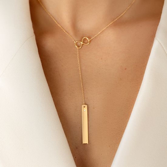 Naszyjnik nieskończoność z blaszką ze złota próby 585 z diamentem (48 cm)