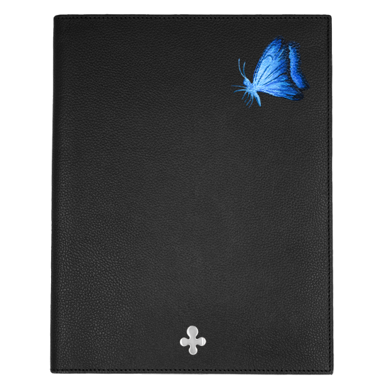 Notes skórzany w kolorze czarnym srebrny