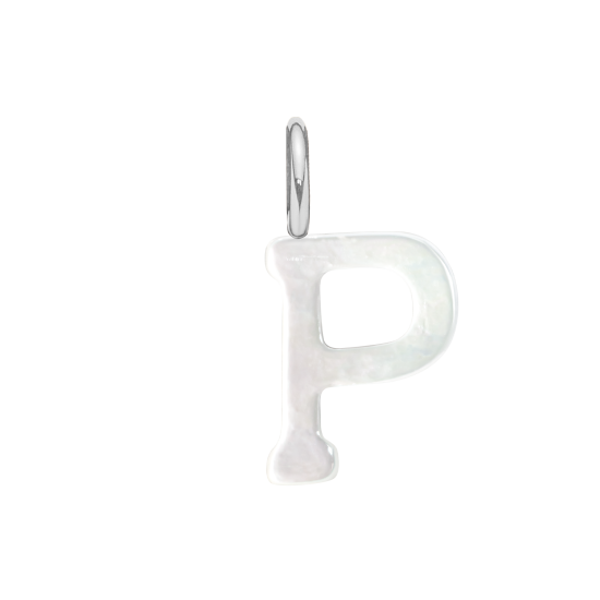 Literka P z masy perłowej posrebrzana