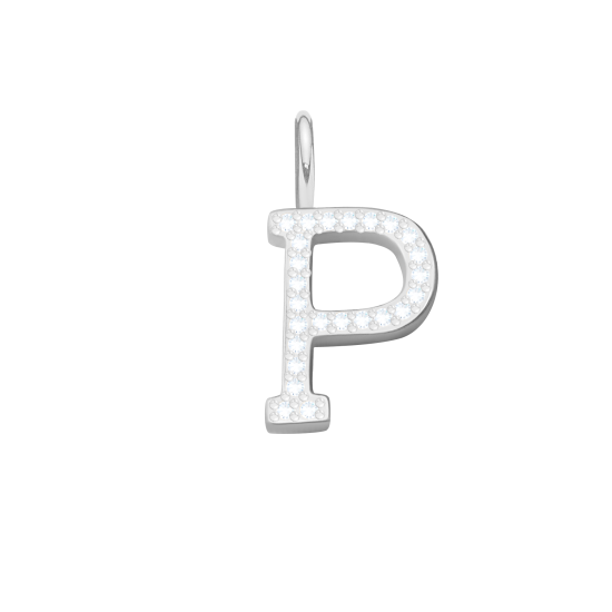 Literka P z cyrkoniami posrebrzana